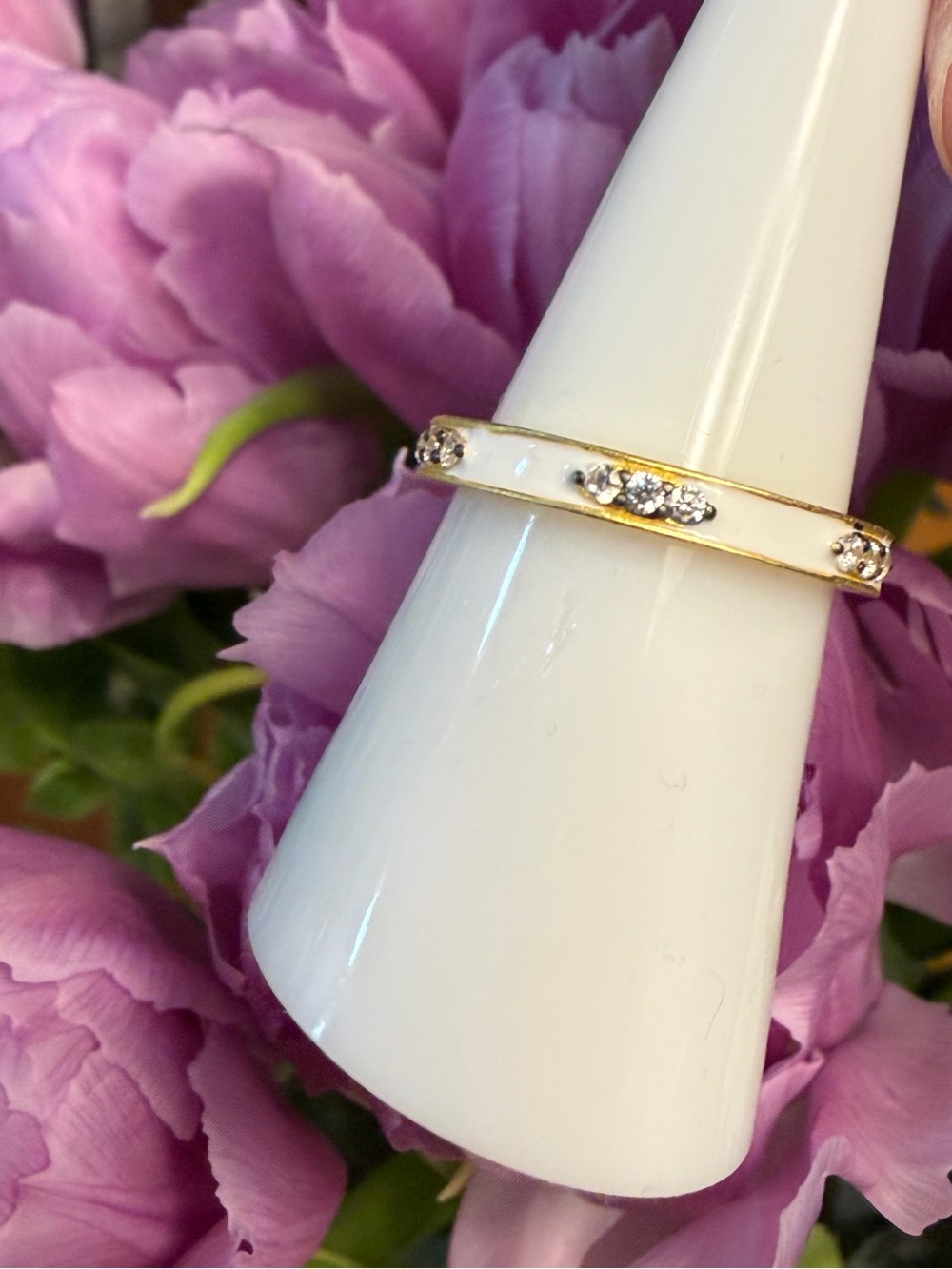14k Gold over 925 and white enamel Freida Rothman stack ring.